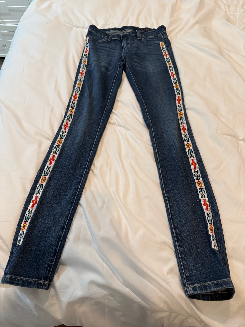 Blank NYC Dark Blue Skinny Jeans with Embroidered Side Stripes